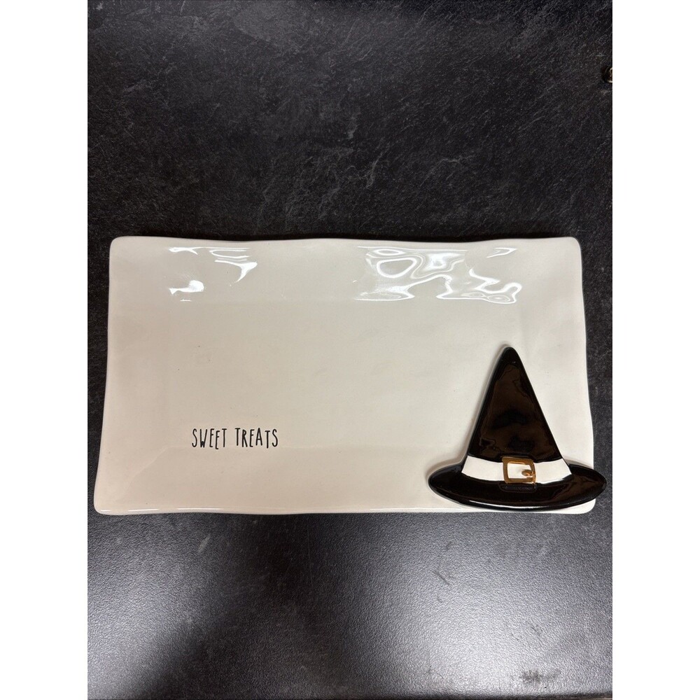 Mud Pie Sweet Treats Halloween Witch Hat Rectangular Ceramic Tray Plate Small